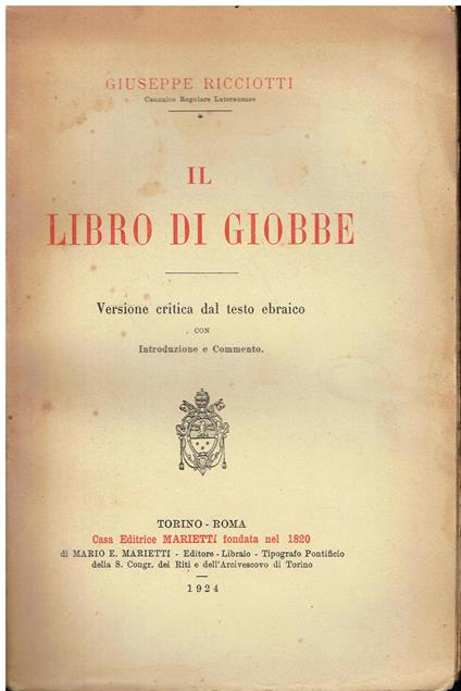 Il libro di Giobbe - Giuseppe Ricciotti - copertina