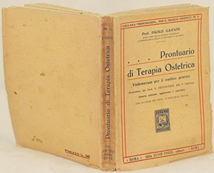 prontuario di terapia ostetrica vademecum per il medico pratico prefazione del prof. e. pestalozza alla 1 edizione - copertina