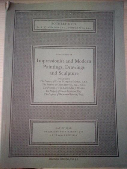 Catalogue of Impressionist and Modern Paintings, Drawings and Sculpture - 10 th March 1971 - copertina
