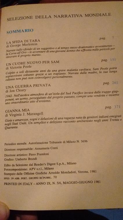 La sfida di tara George markstein Un cuore nuovo per sam Victoria poole Una guerra privata Jon cleary Gianna mia Virginia j Marangell - copertina