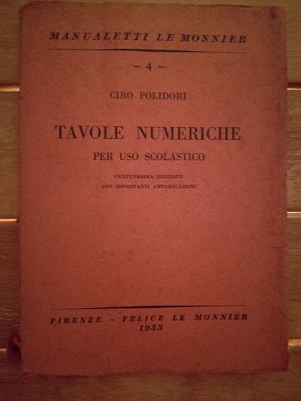 Tavole Numeriche Per Uso Scolastico - copertina
