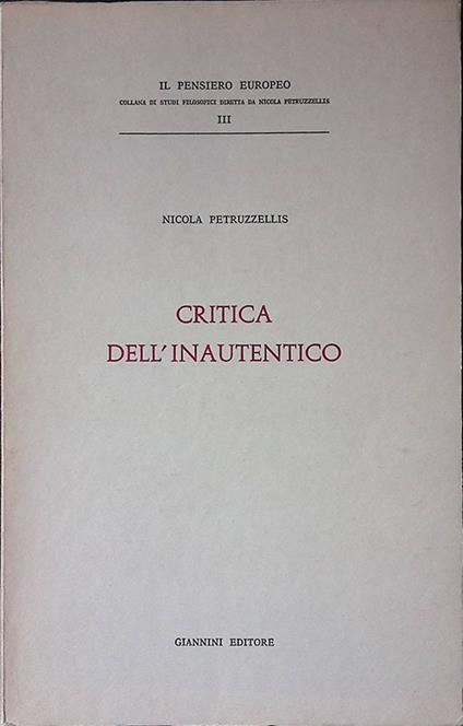 Critica dell'inautentico - Nicola Petruzzellis - copertina
