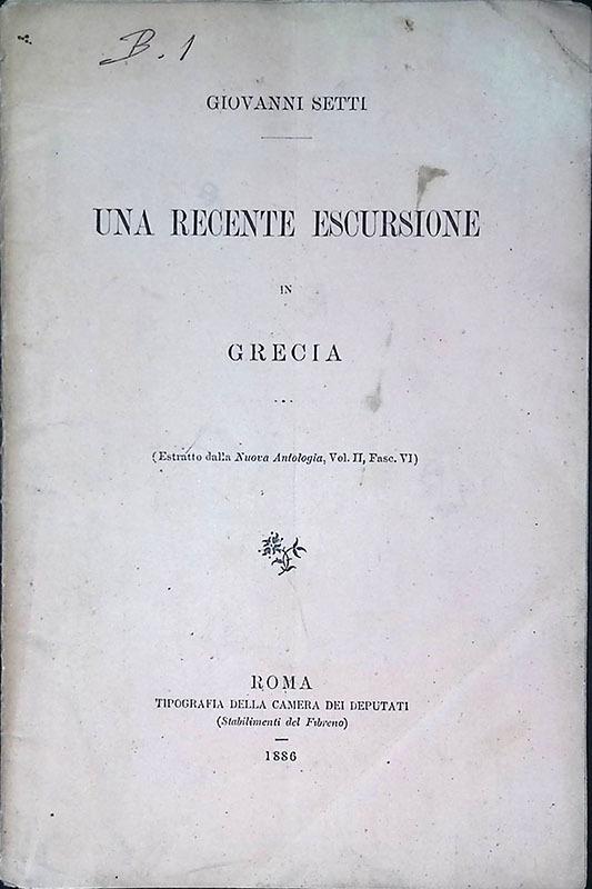 Una recente escursione in Grecia - Estratto - Giovanni Setti - copertina