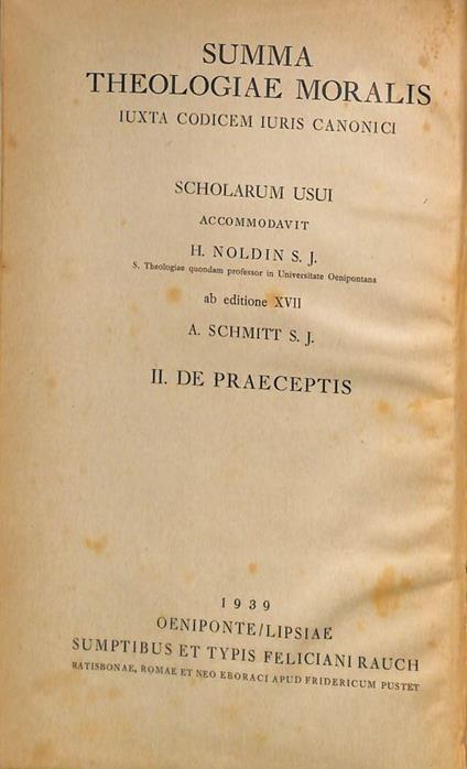 Summa theologiae moralis. Vol. 2. De preaceptis - copertina