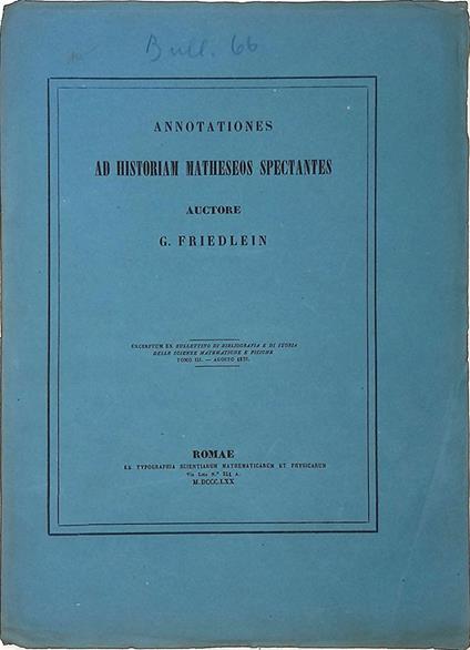 Annotationes ad historiam matheseos spectantes - Estratto - copertina