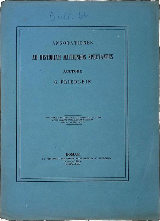 Annotationes ad historiam matheseos spectantes - Estratto - copertina