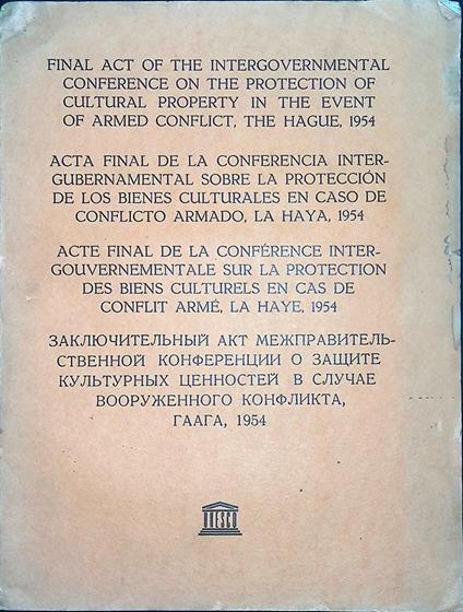 Final act of the intergovernmental conference pn the protection of cultural property in the event of armed conflict, the hague 1954 - copertina