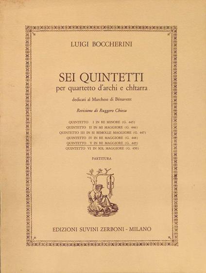 Sei quintetti per quartetto d'archi e chitarra dedicati al Marchese di Benavent. Quintetto V in re maggiore (g. 449) - Luigi Boccherini - copertina
