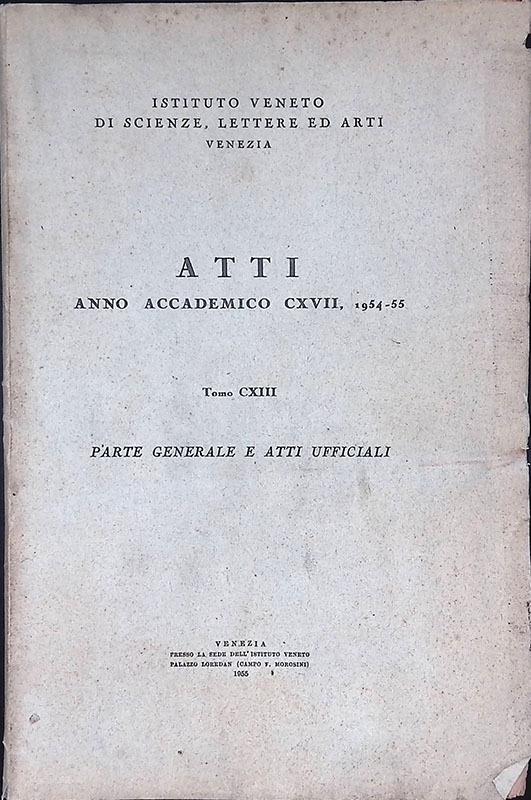 Atti. Anno accademico CXVII 1954-55. Tomo CXIII. Parte generale e atti ufficiali - copertina