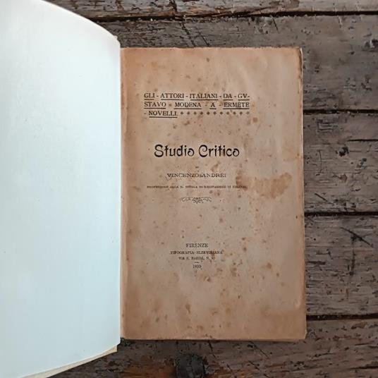 Studio critico: gli attori italiani da Gustavo Modena a Ermete Novelli - copertina