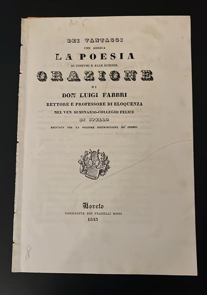 Dei vantaggi che arreca la poesia ai costumi e alle scienze - copertina