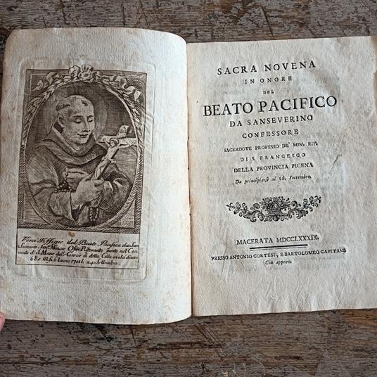 Sacra novena in onore del Beato Pacifico da Sanseverino confessore, sacerdote professo dè min. rif. di S. Francesco della Provincia picena - copertina