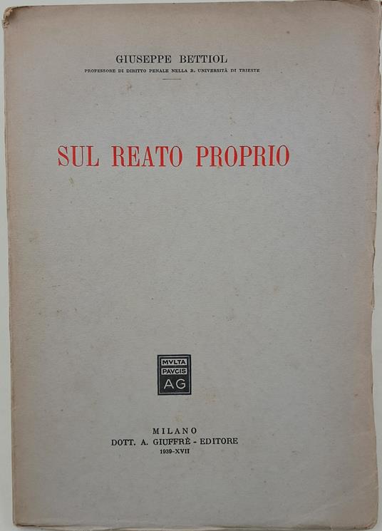Sul reato proprio - copertina