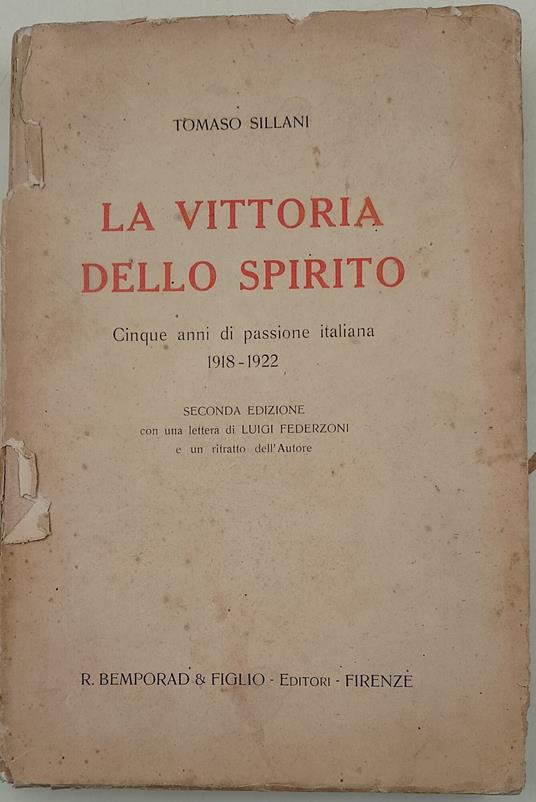 vittoria dello spirito-cinque anni di passione italiana 1918-1922 - Nicola Sinopoli - copertina