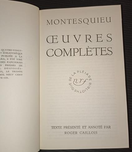 Oeuvres complètes - Charles L. de Montesquieu - copertina