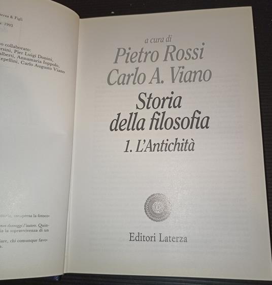 Storia della filosofia 1. l'Antichità - Pietro Rossi - copertina