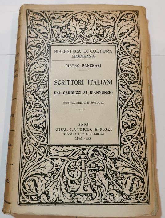 Scrittori italiani dal Carducci al D'Annunzio - Pietro Pancrazi - copertina