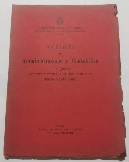 Nozioni di Amministrazione e Contabilità per i corsi Allievi Ufficiali di Complemento delle varie armi - copertina