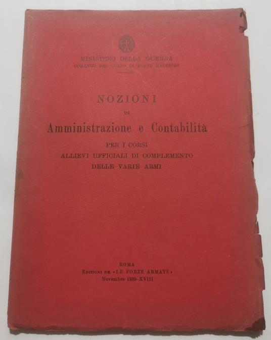 Nozioni di Amministrazione e Contabilità per i corsi Allievi Ufficiali di Complemento delle varie armi - copertina