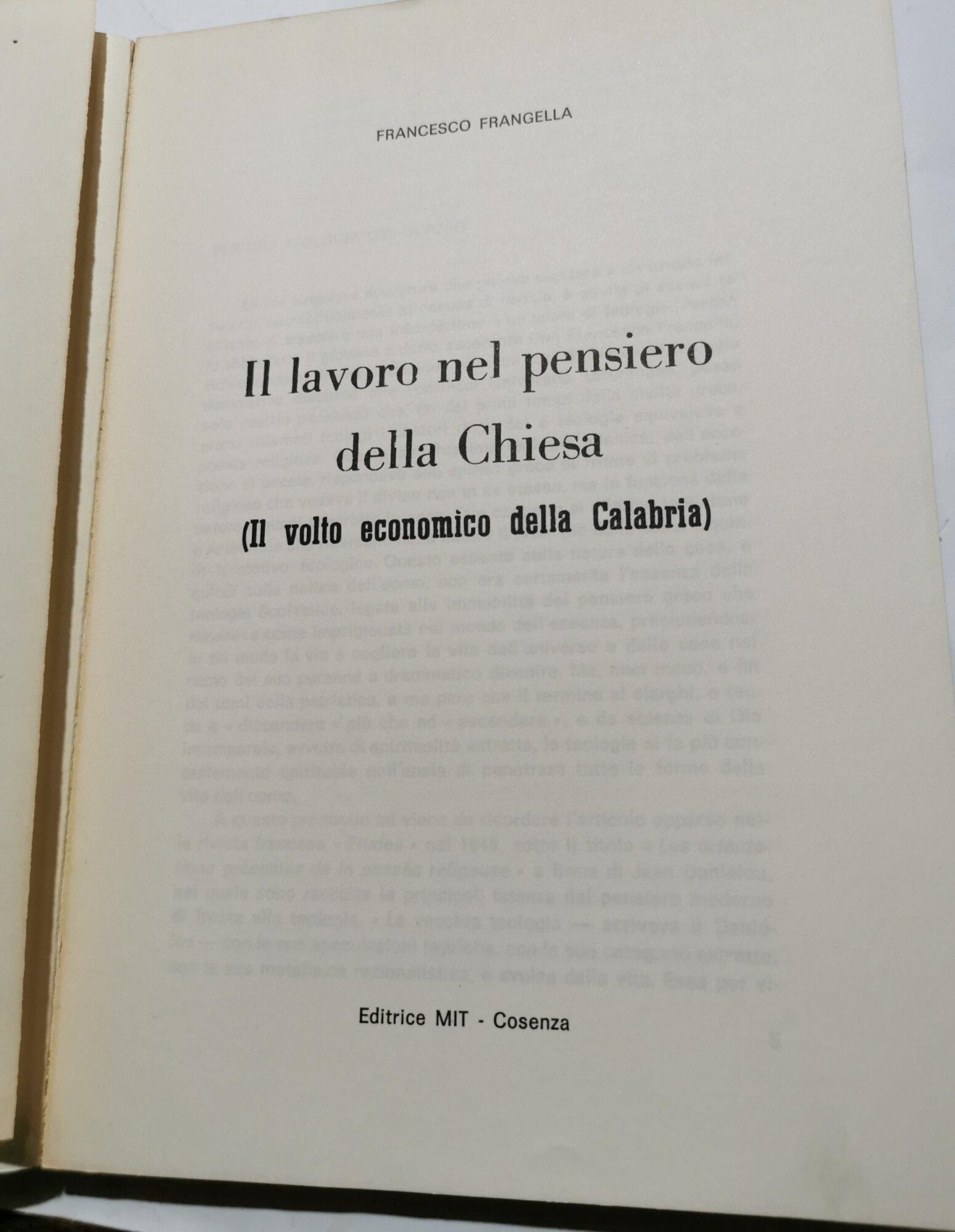 Il lavoro nel pensiero della Chiesa ( il volto economico della Calabria )