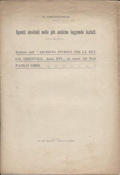 Spunti Sicelioti Nelle Piu Antiche Leggende Laziali (1919) - copertina