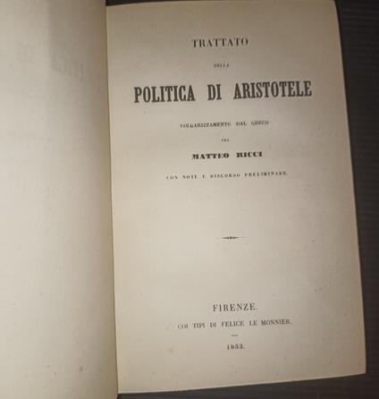 Trattato della politica di Aristotele - Matteo Ricci - copertina