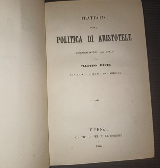 Trattato della politica di Aristotele - Matteo Ricci - copertina