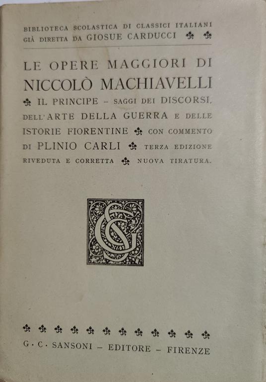 Le opere maggiori - Niccolò Machiavelli - copertina