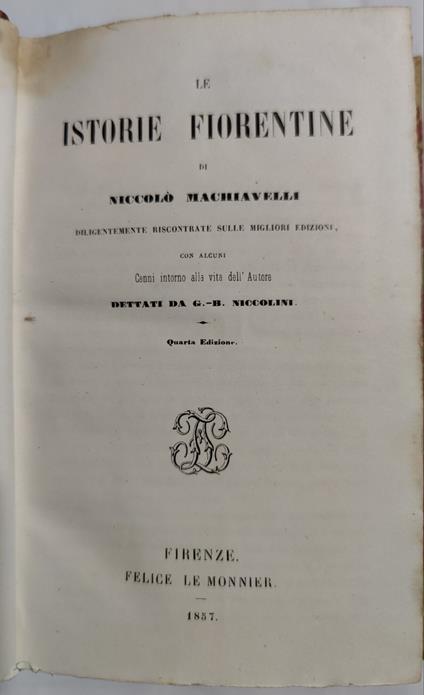 Le istorie fiorentine - Niccolò Machiavelli - copertina