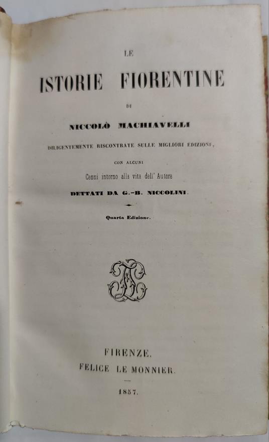 Le istorie fiorentine - Niccolò Machiavelli - copertina