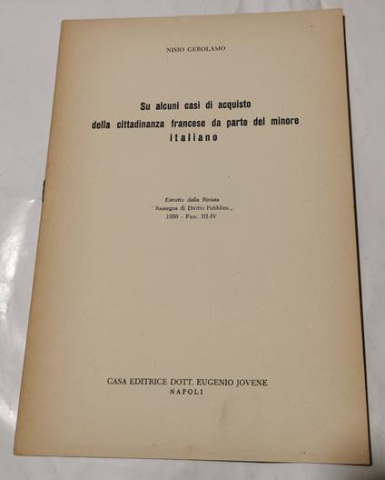 Su alcuni casi di acquisto della cittadinanza francese da parte del minore italiano - Girolamo Nisio - copertina
