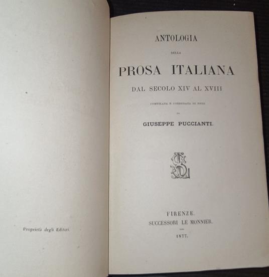 Antologia della prosa italiana dal secolo XIV al XVIII - Giuseppe Puccianti - copertina