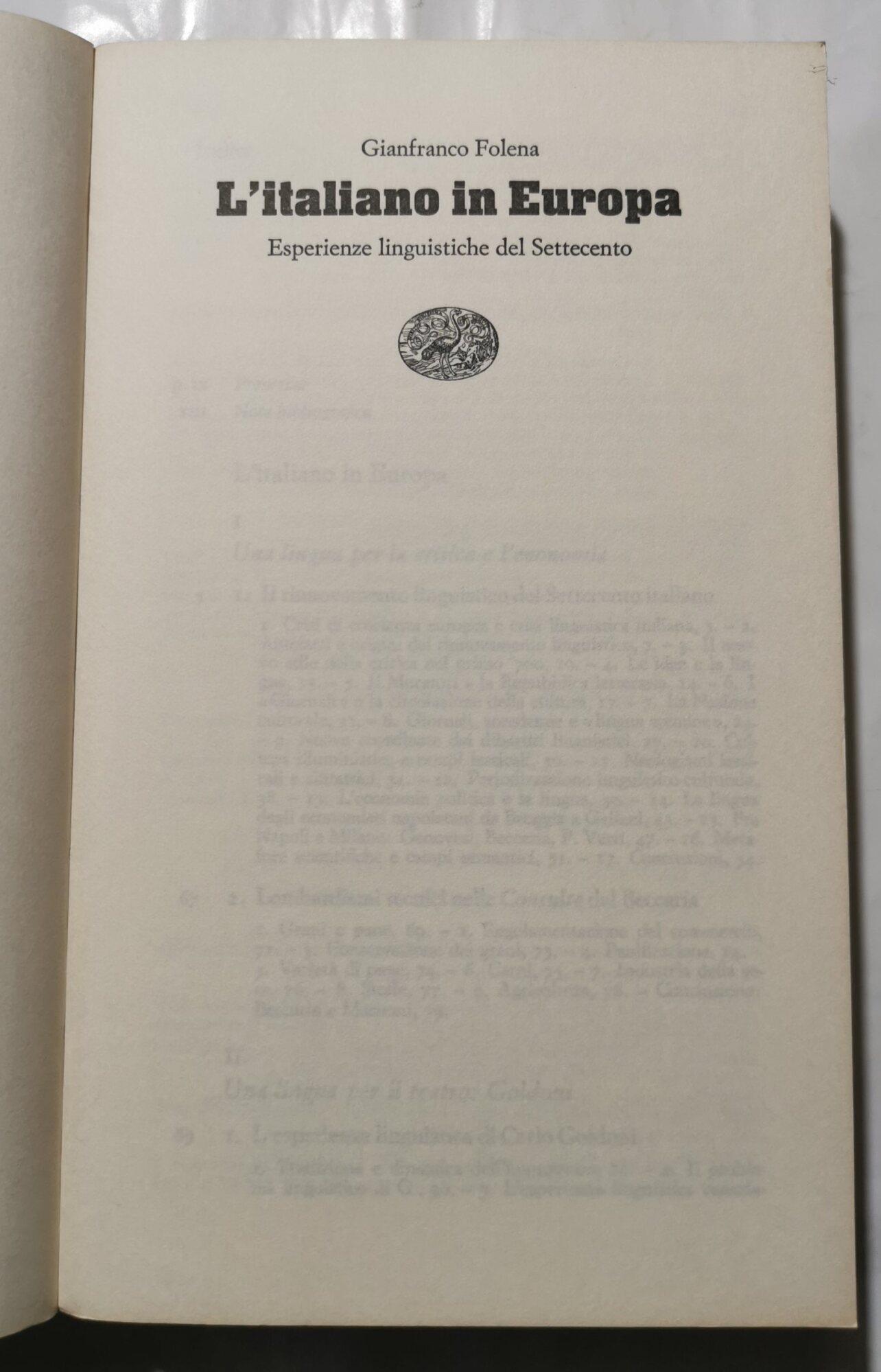 L' italiano in Europa - Esperienze linguistiche del Settecento
