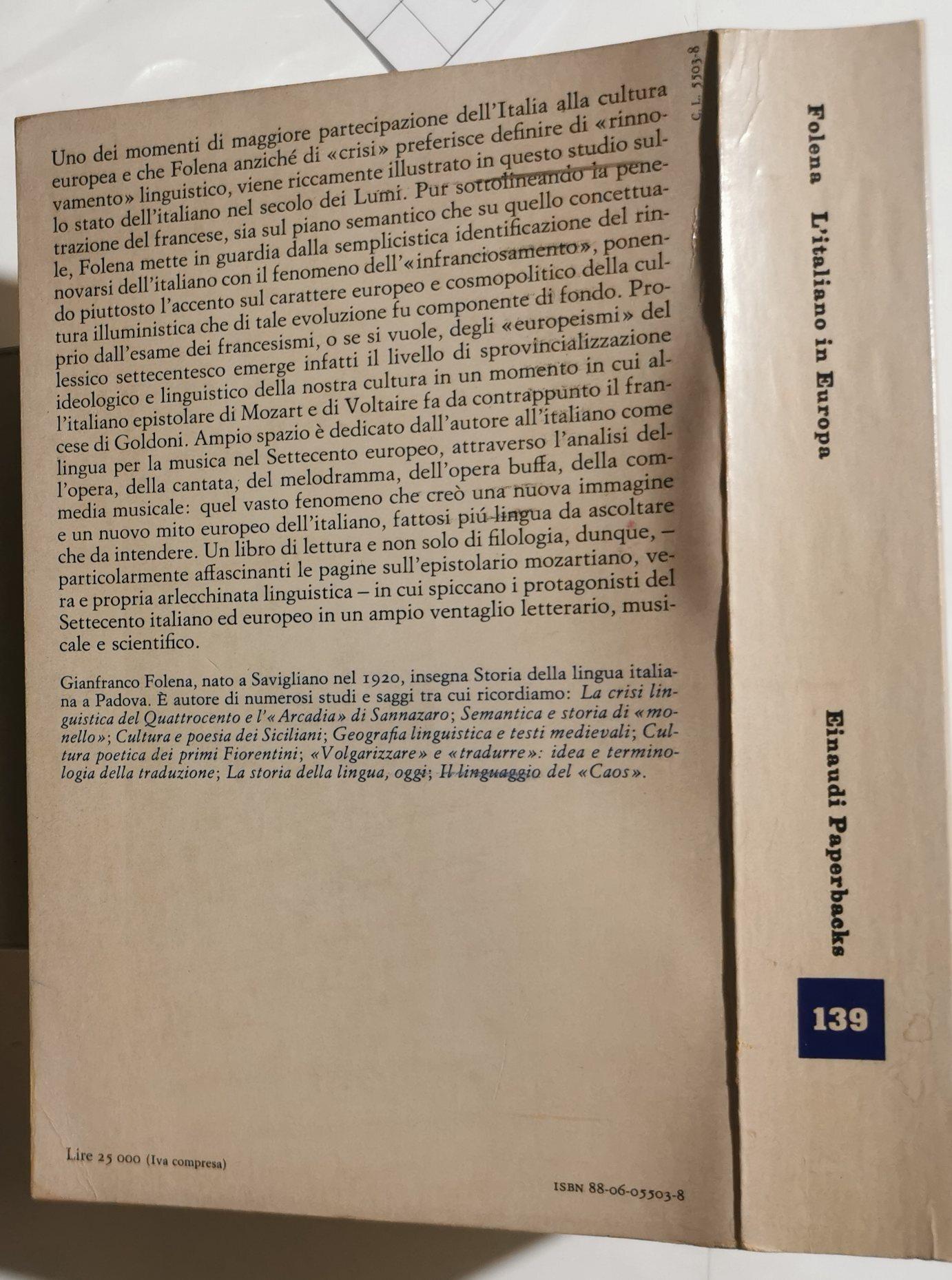L' italiano in Europa - Esperienze linguistiche del Settecento