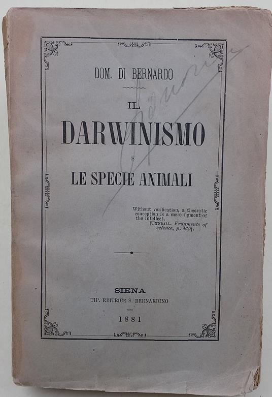 Il Darwinismo e le specie animali - copertina