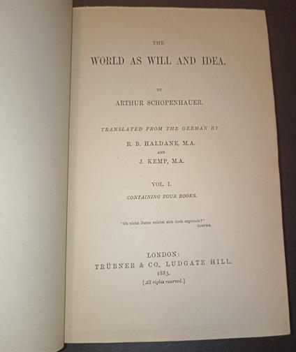 The world as will and idea Vol. I - Arthur Schopenhauer - copertina