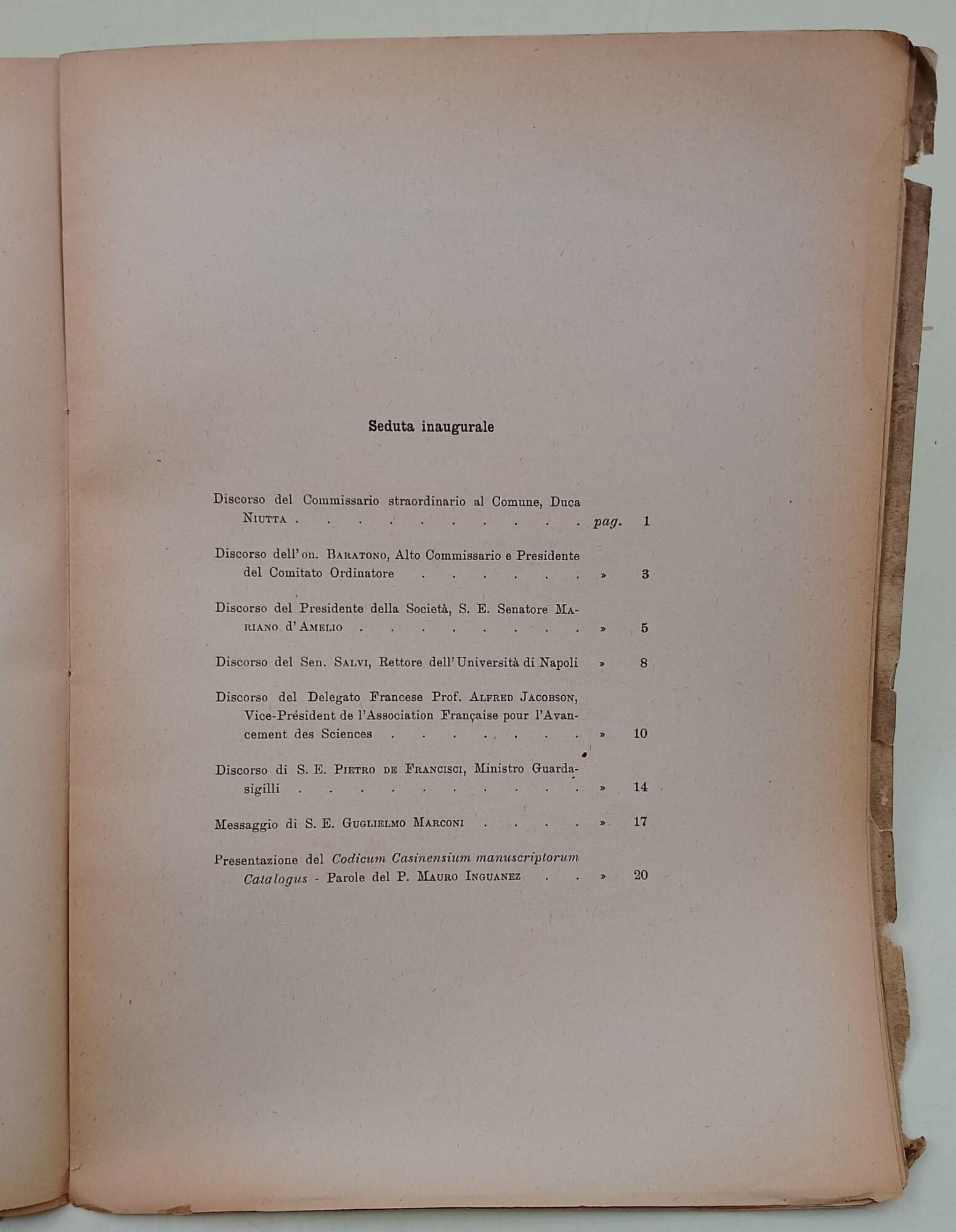 Indice generale degli Atti dell XXIII riunione- vol.V- Napoli, 11-17 ottobre 1934- XII