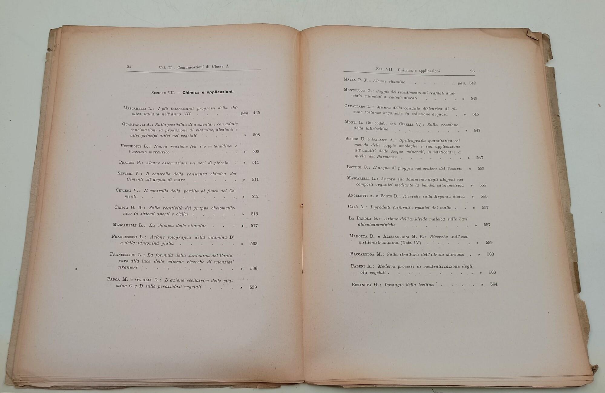 Indice generale degli Atti dell XXIII riunione- vol.V- Napoli, 11-17 ottobre 1934- XII