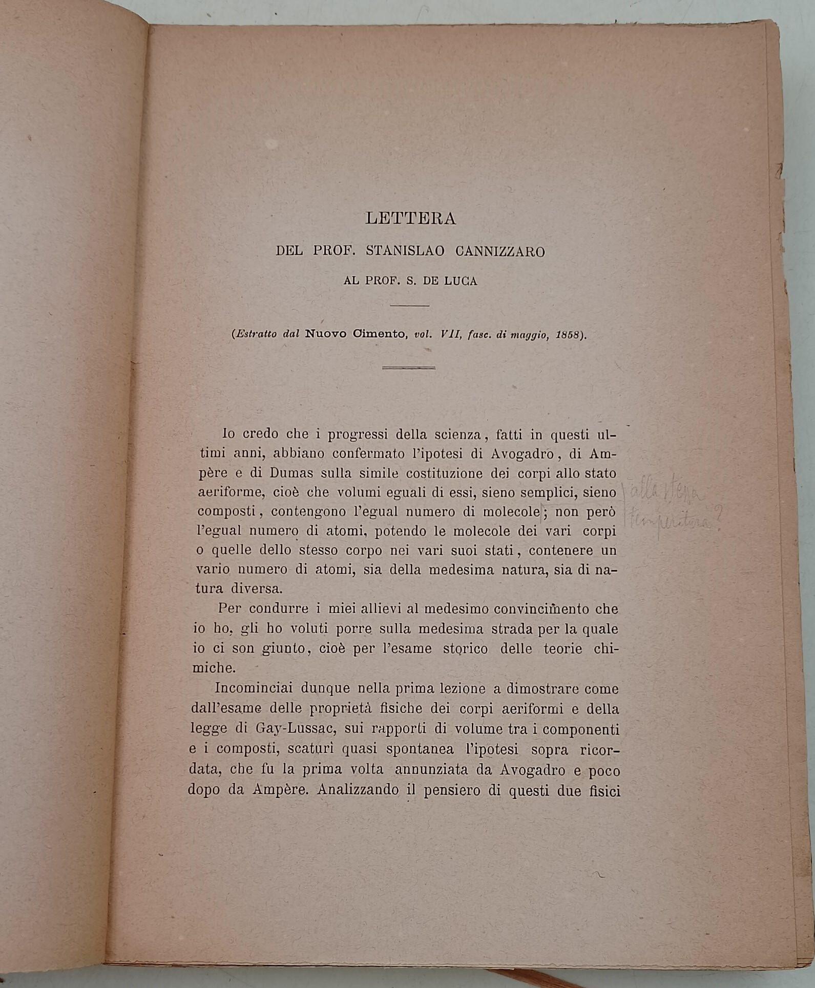 Scritti intorno alla Teoria Mlecolare ed Atomica ed alla notazione chimica di S.Cannizzaro pubblicati del 70' anniversario della sua nascita(13 Luglio 1896)