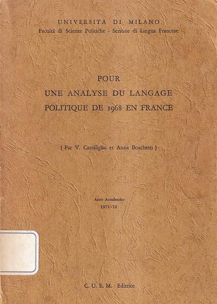Pour une analyse du langage politique de 1968 en France - copertina