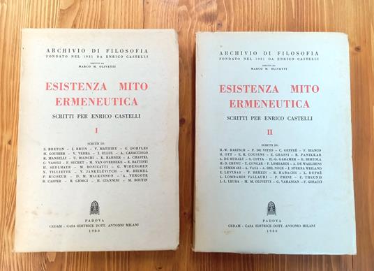 Esistenza mito ermeneutica. Scritti per Enrico Castelli - Vol. I e II - copertina
