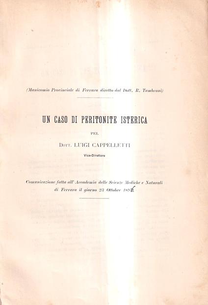 Un caso di peritonite isterica - copertina