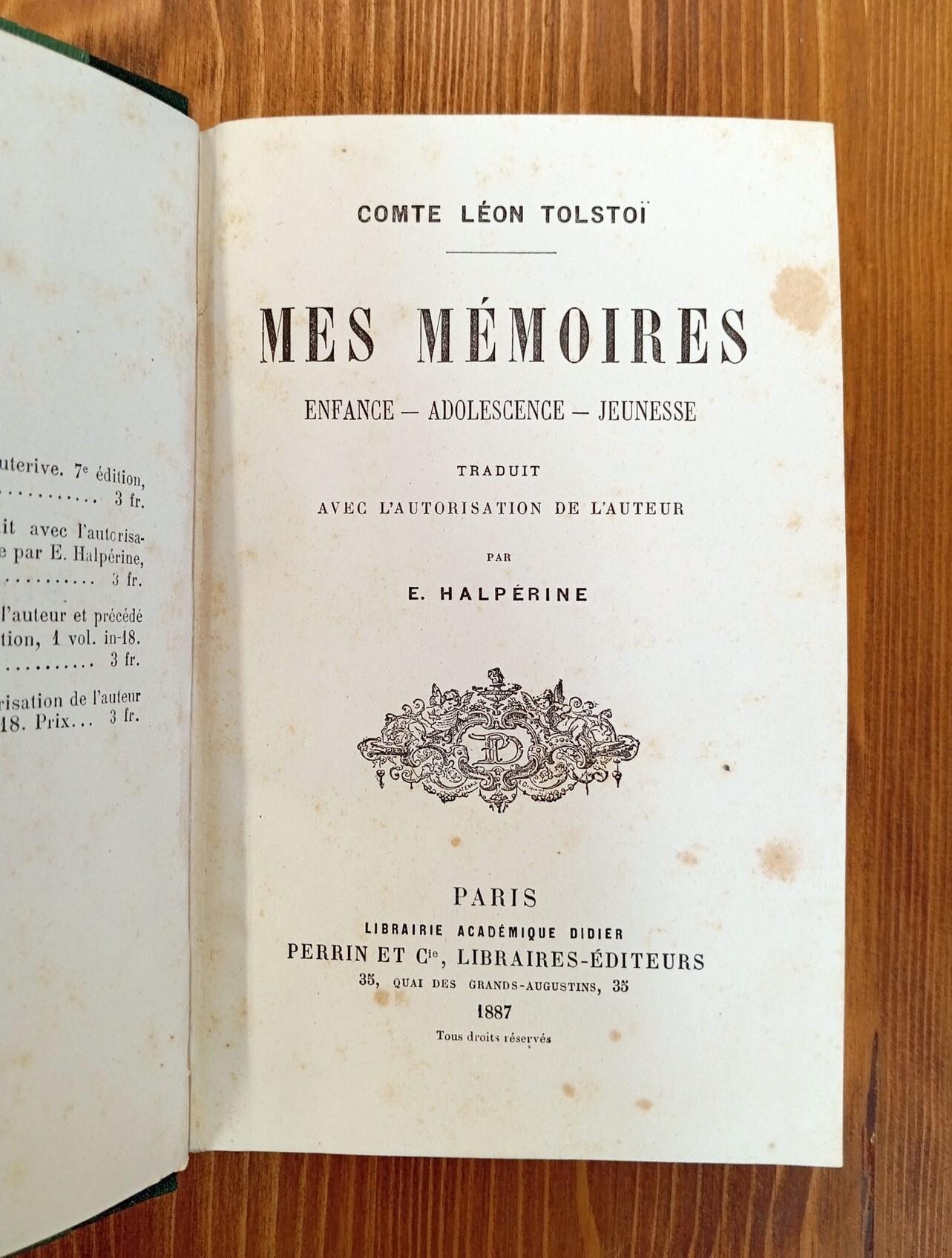Mes mémoires. Enfance - Adolescence - Jeunesse