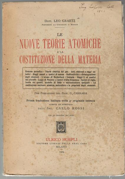 Le Nuove Teorìe Atomiche E La Costituzione Della Materia - Leo Graetz - copertina
