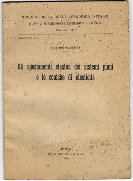 Gli spostamenti elastici dei sistemi piani e le coniche di elasticità - copertina