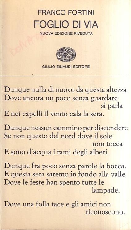 Foglio di via e altri versi - Franco Fortini - copertina