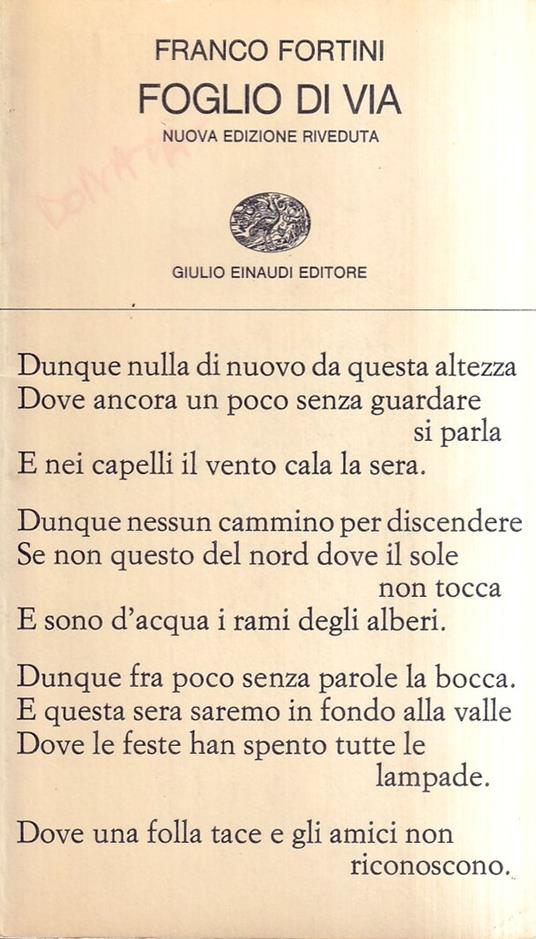 Foglio di via e altri versi - Franco Fortini - copertina