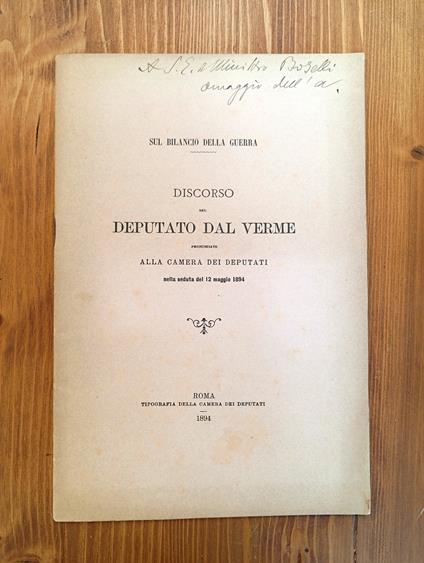Sul bilancio della guerra. Discorso del deputato Dal Verme pronunciato alla Camera dei Deputati nella seduta del 12 maggio 1894 - Luchino Dal Verme - copertina