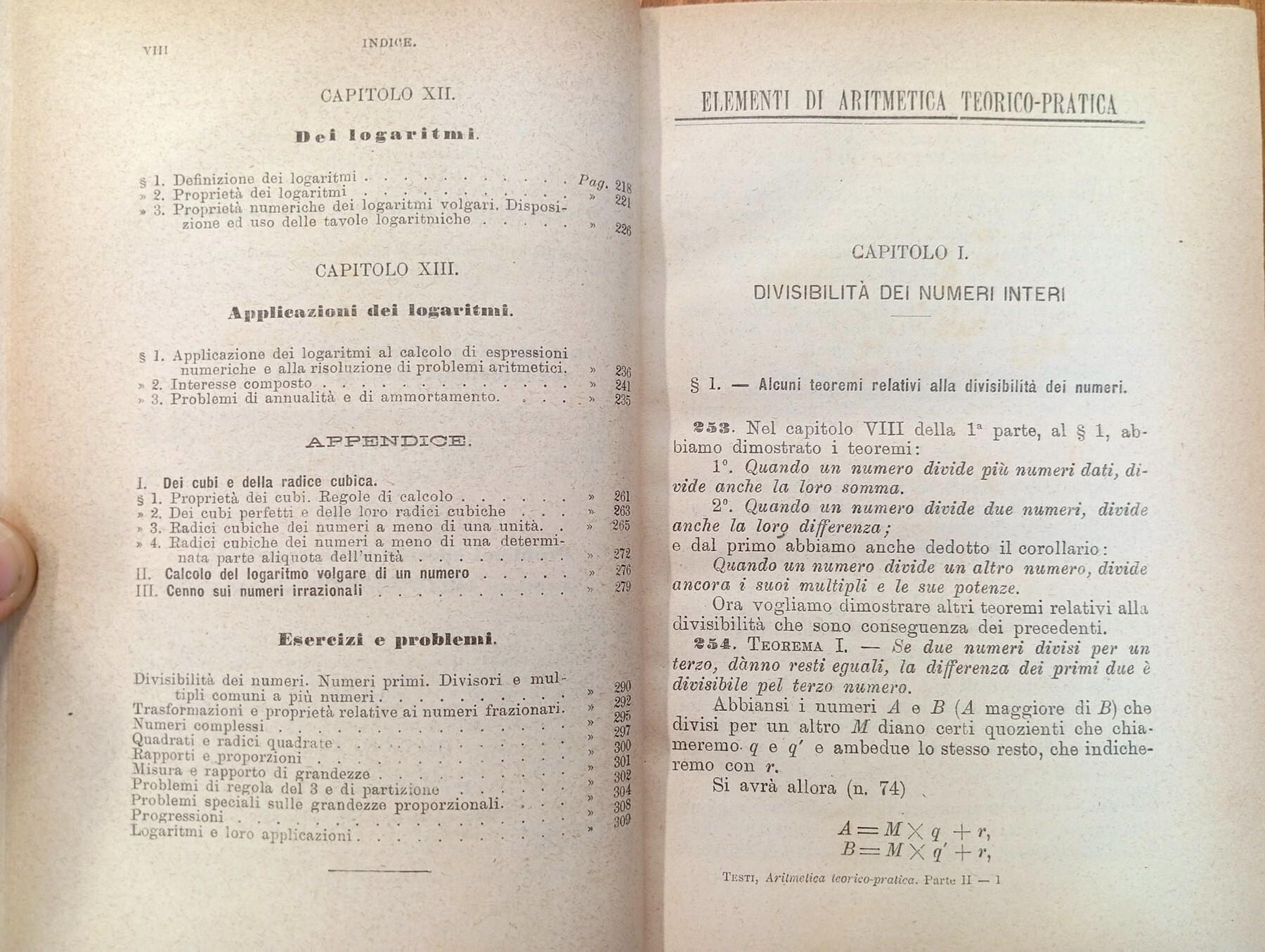 Elementi di aritmetica teorico-pratica - ad uso piu specialmente degli allievi delle scuole normali con numerosi esercizi e problemi e tavole di logaritmi secondo i vigenti programmi governativi. Parte II: Corso normale