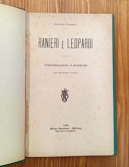 Ranieri e Leopardi. Considerazioni e ricerche con documenti inediti - copertina